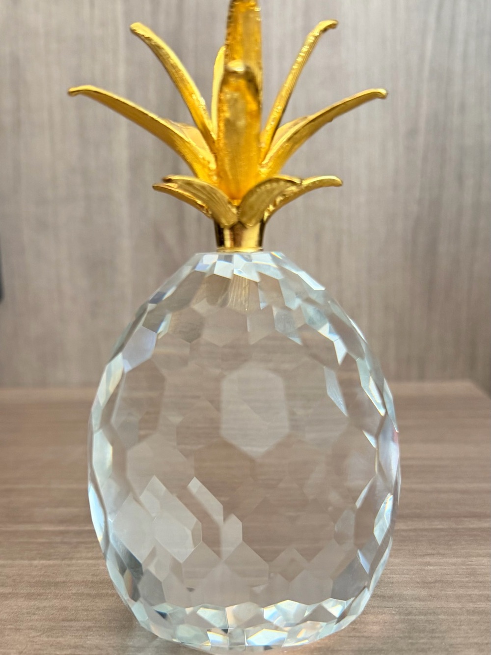 Faceted Crystal Pineapple Figurine with Gold Top